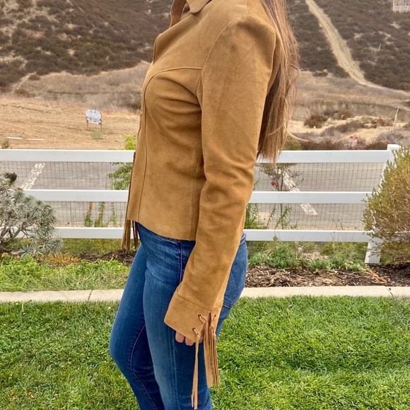 Vintage Paolo Santini 100% Suede Leather Lace Up Bohemian Long Sleeve Top - Picture 7 of 15